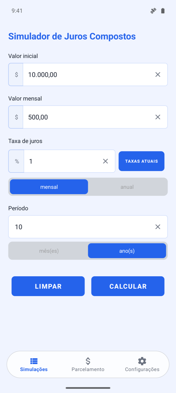 Taxa de Juros — tela 1